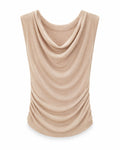 Women’s Beige Cowl-Neck Ruched Sleeveless Top