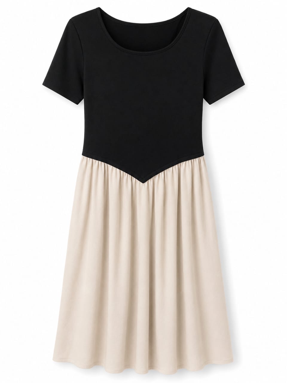 Women’s Black & Beige Two-Tone Midi Dress
