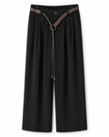 Women’s Black Wide-Leg Trousers with Braided Belt
