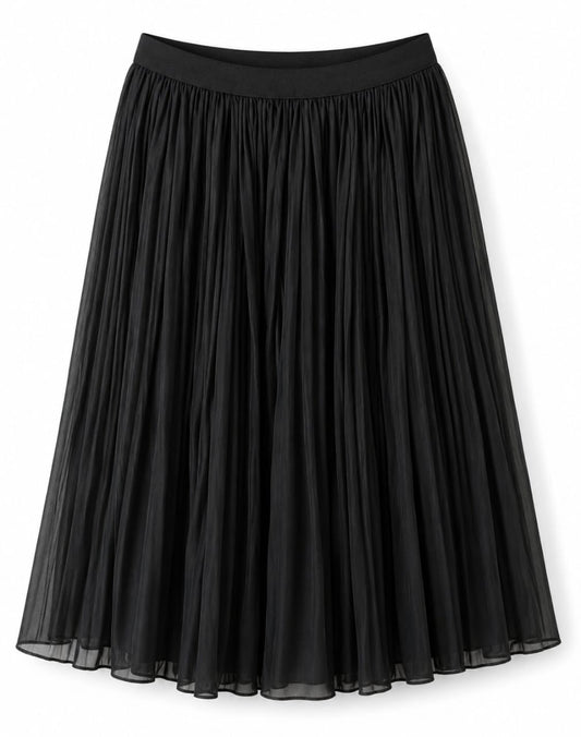 Women’s Black Pleated Chiffon Midi Skirt