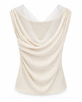 Women’s Ivory Mesh-Insert Draped Sleeveless Top