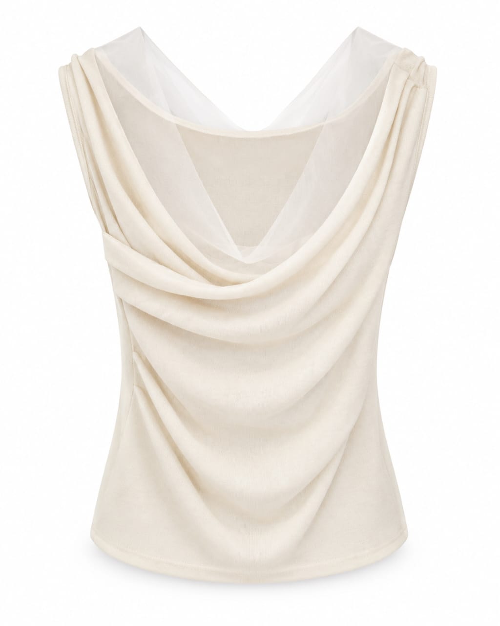 Women’s Ivory Mesh-Insert Draped Sleeveless Top