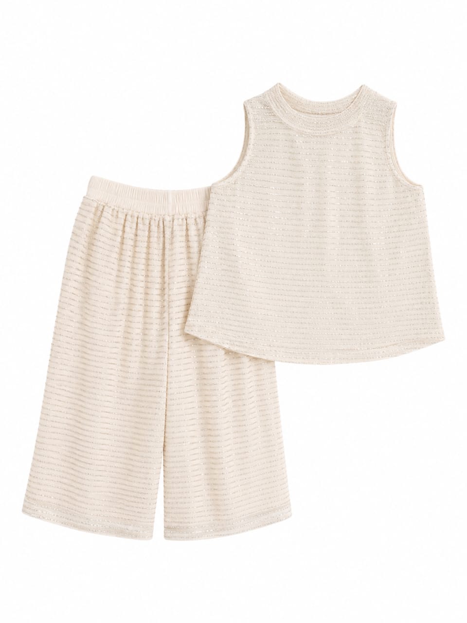 Women’s Ivory Sparkle Knit Sleeveless Top & Wide-Leg Pants Set