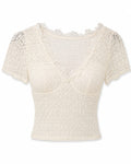 Women’s Ivory Floral Lace V-Neck Short-Sleeve Top