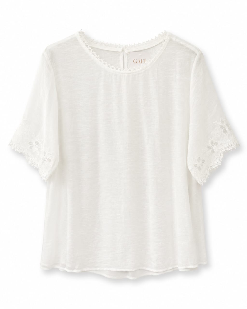 Women’s White Lace-Trim Short-Sleeve Blouse