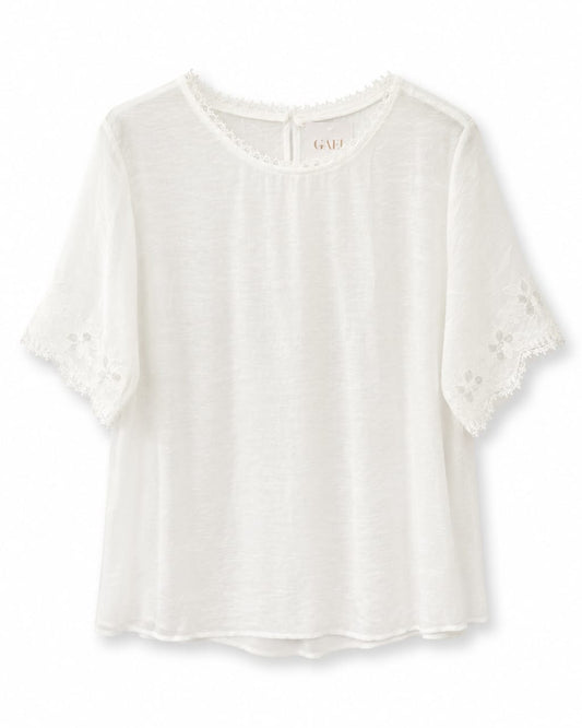 Women’s White Lace-Trim Short-Sleeve Blouse