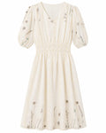Women’s Cream Embroidered Button-Front Midi Dress