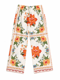 Tropical floral wide-leg linen blend pants