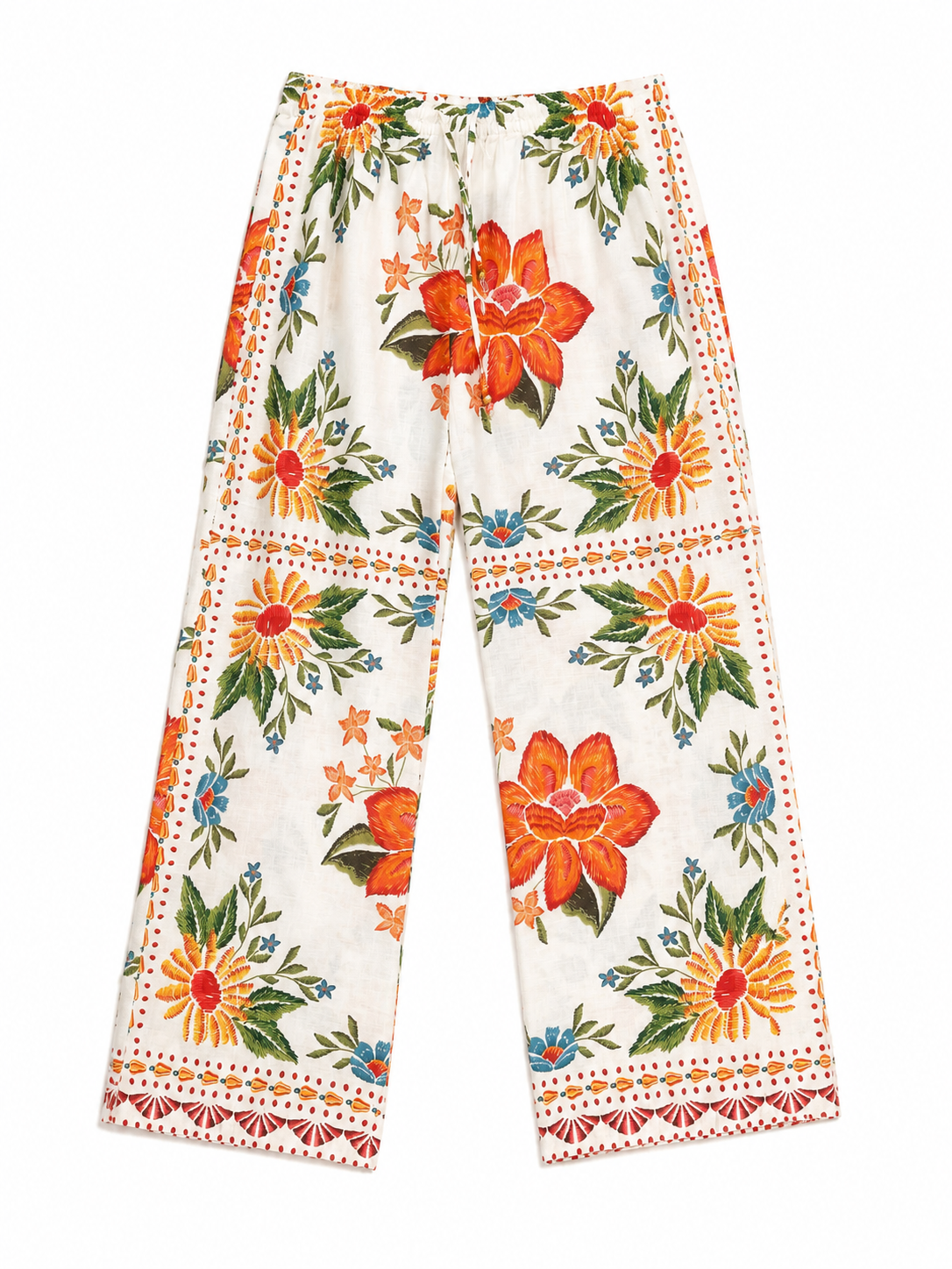 Tropical floral wide-leg linen blend pants