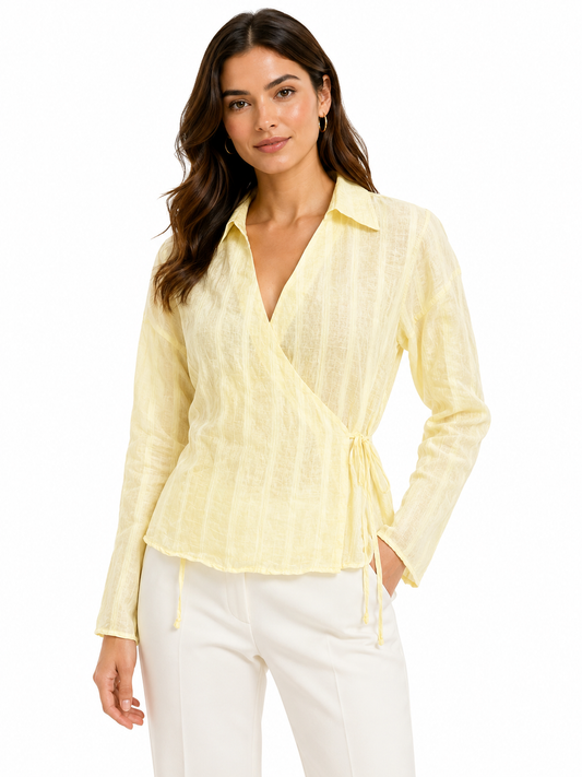 Butter yellow textured wrap blouse