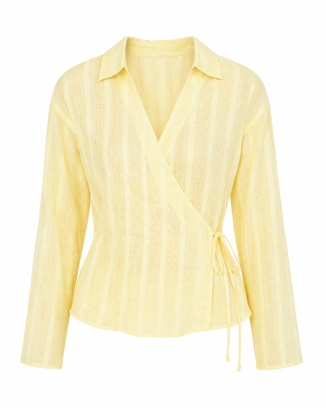 Butter yellow textured wrap blouse