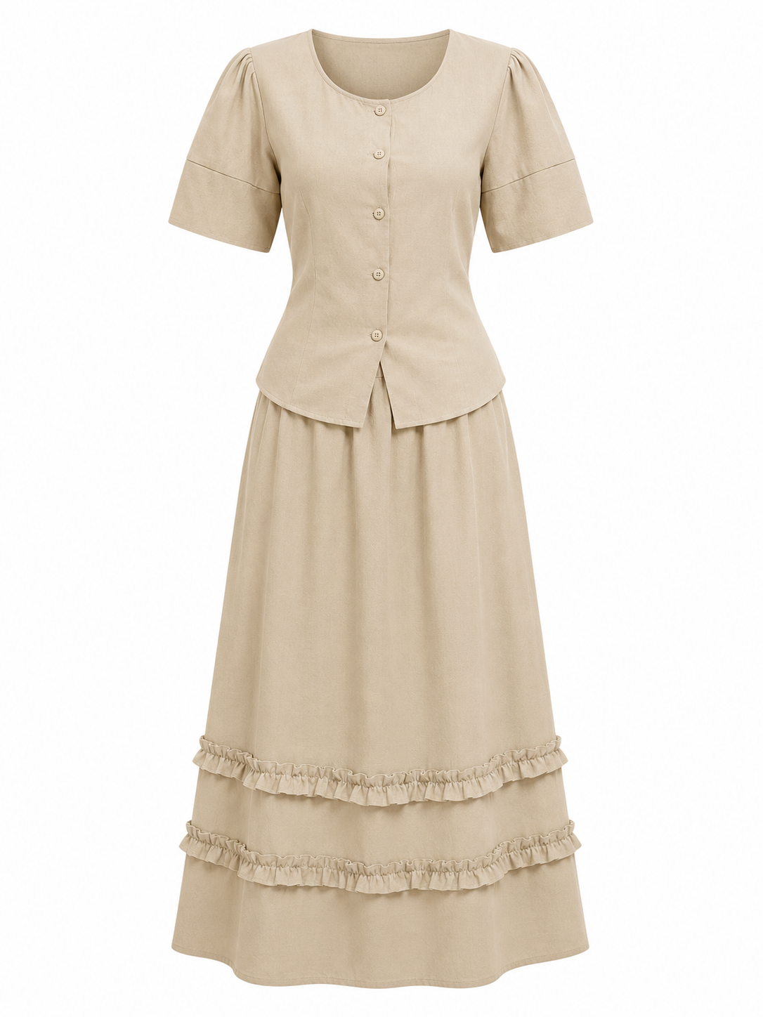 Beige ruffle maxi skirt set