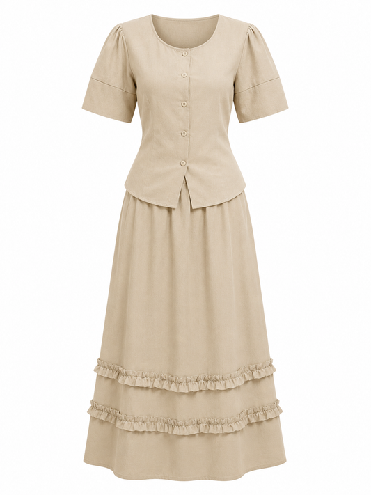 Beige ruffle maxi skirt set