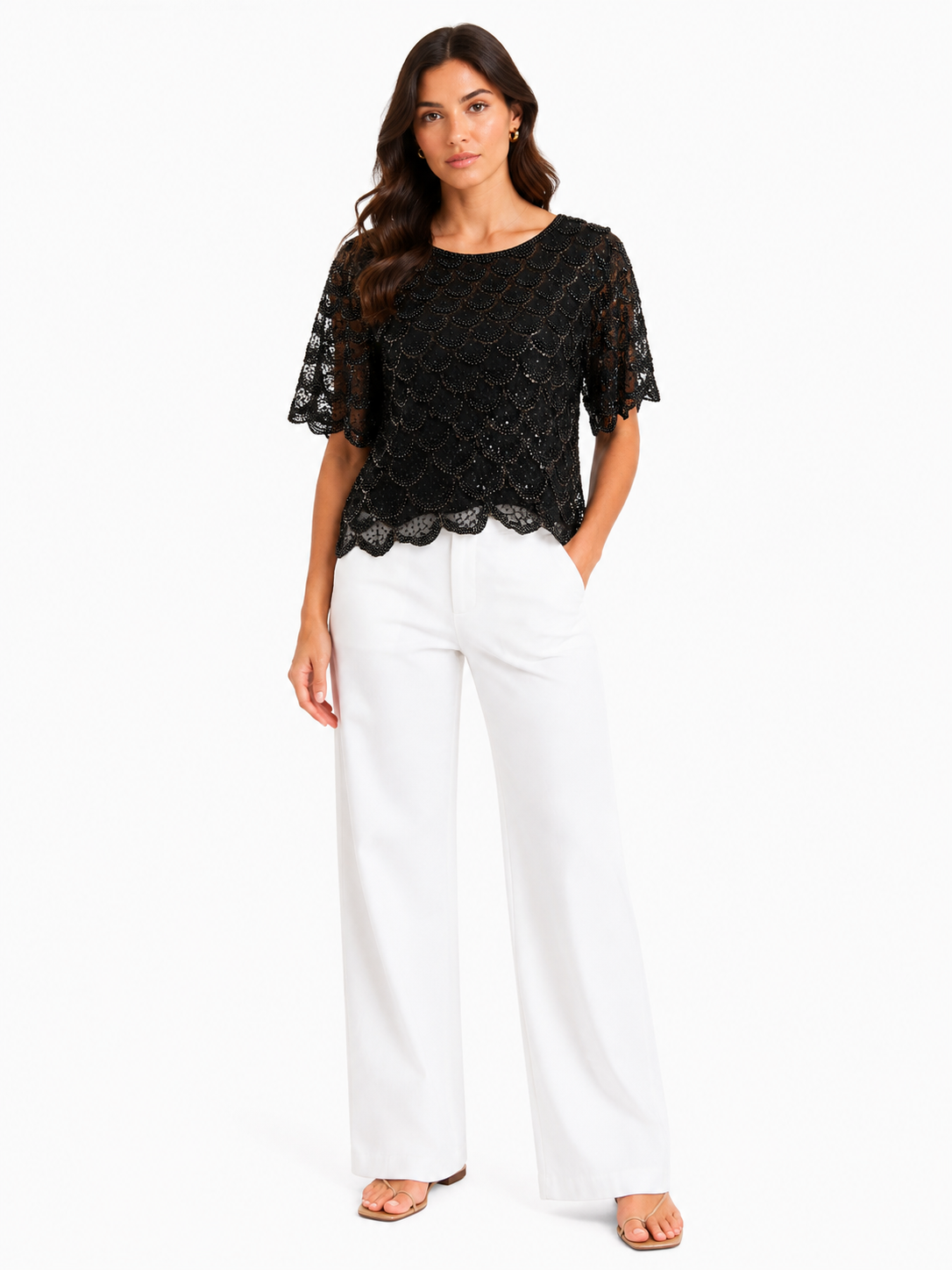 Midnight glam sequin lace top