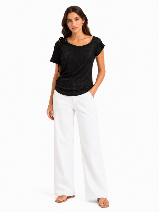 Midnight sparkle ruched tie-shoulder top
