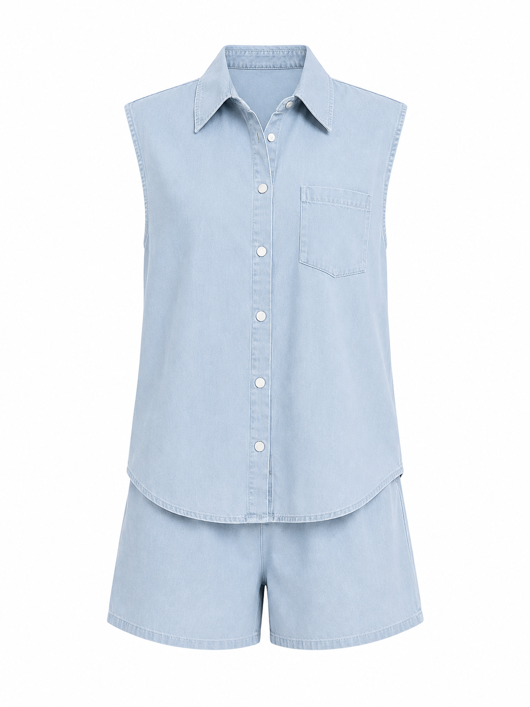 Sky blue sleeveless shirt & shorts set