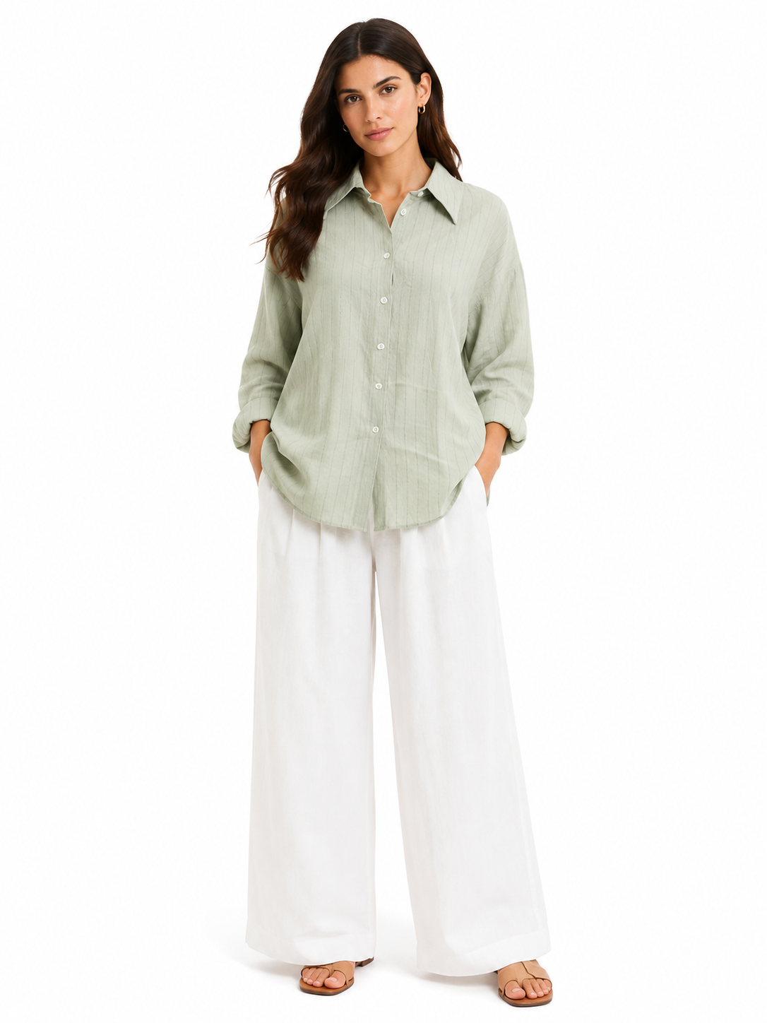 Sage pinstripe oversized shirt