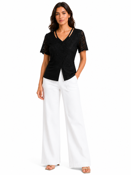 Midnight double-strap lace top