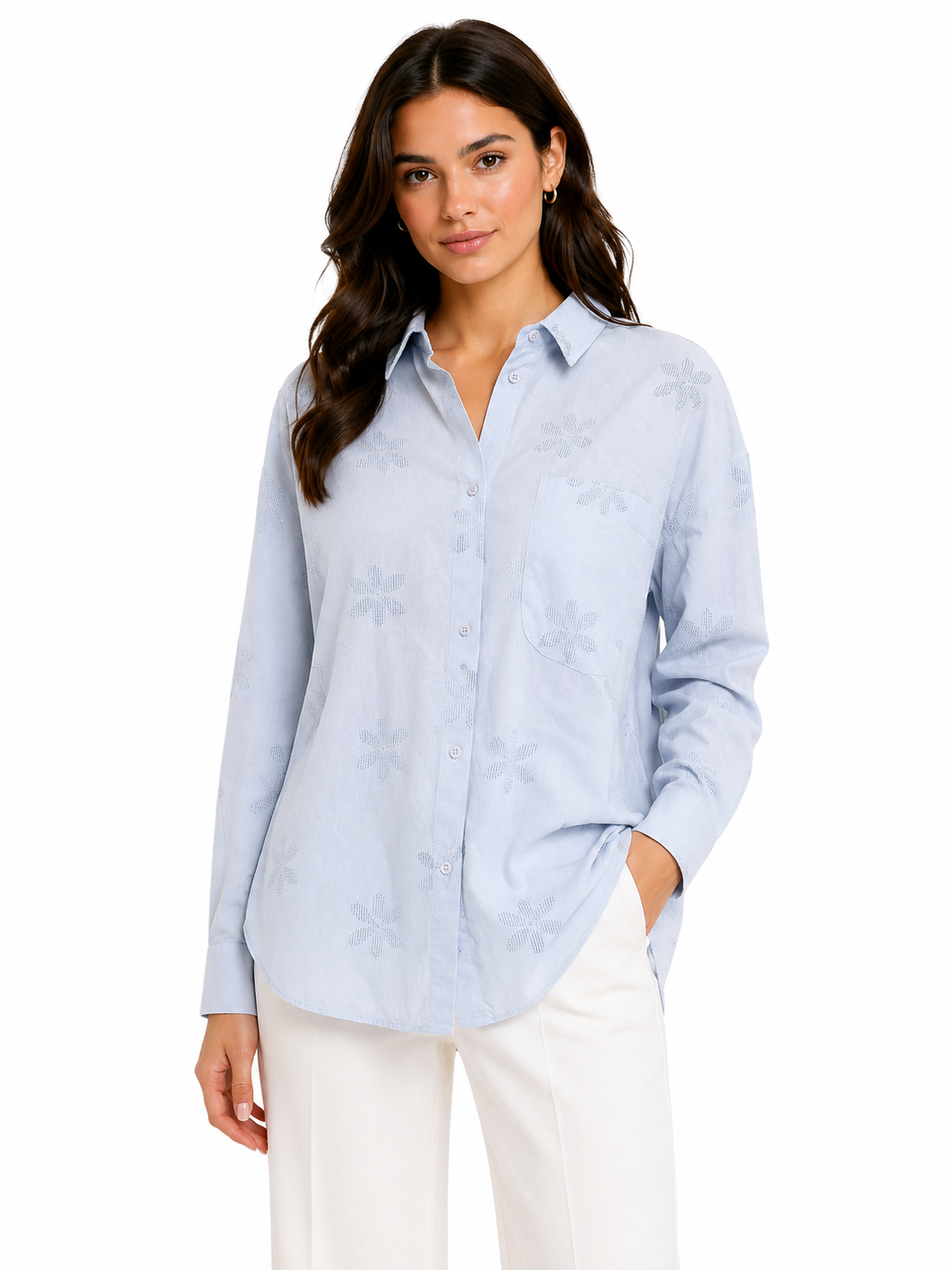 Sky blue embroidered shirt