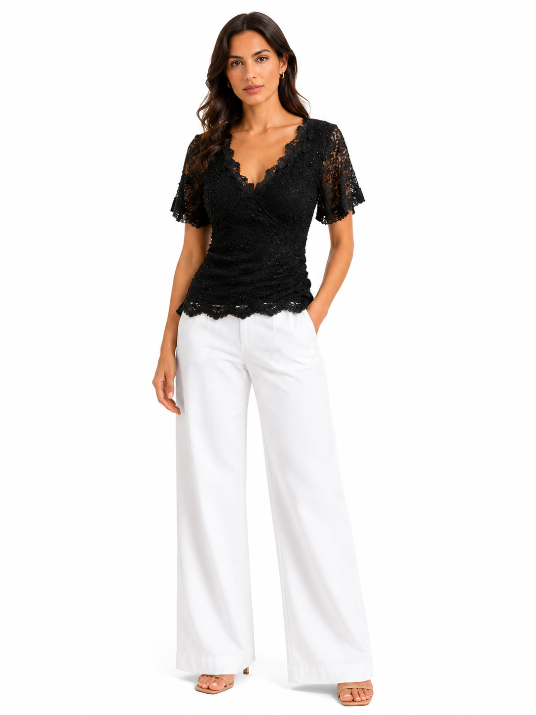 Midnight lace v-neck top